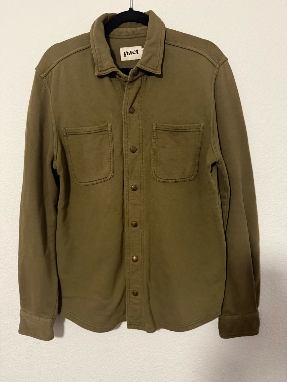 Pact Olive Green Snap-Front Shirt Jacket